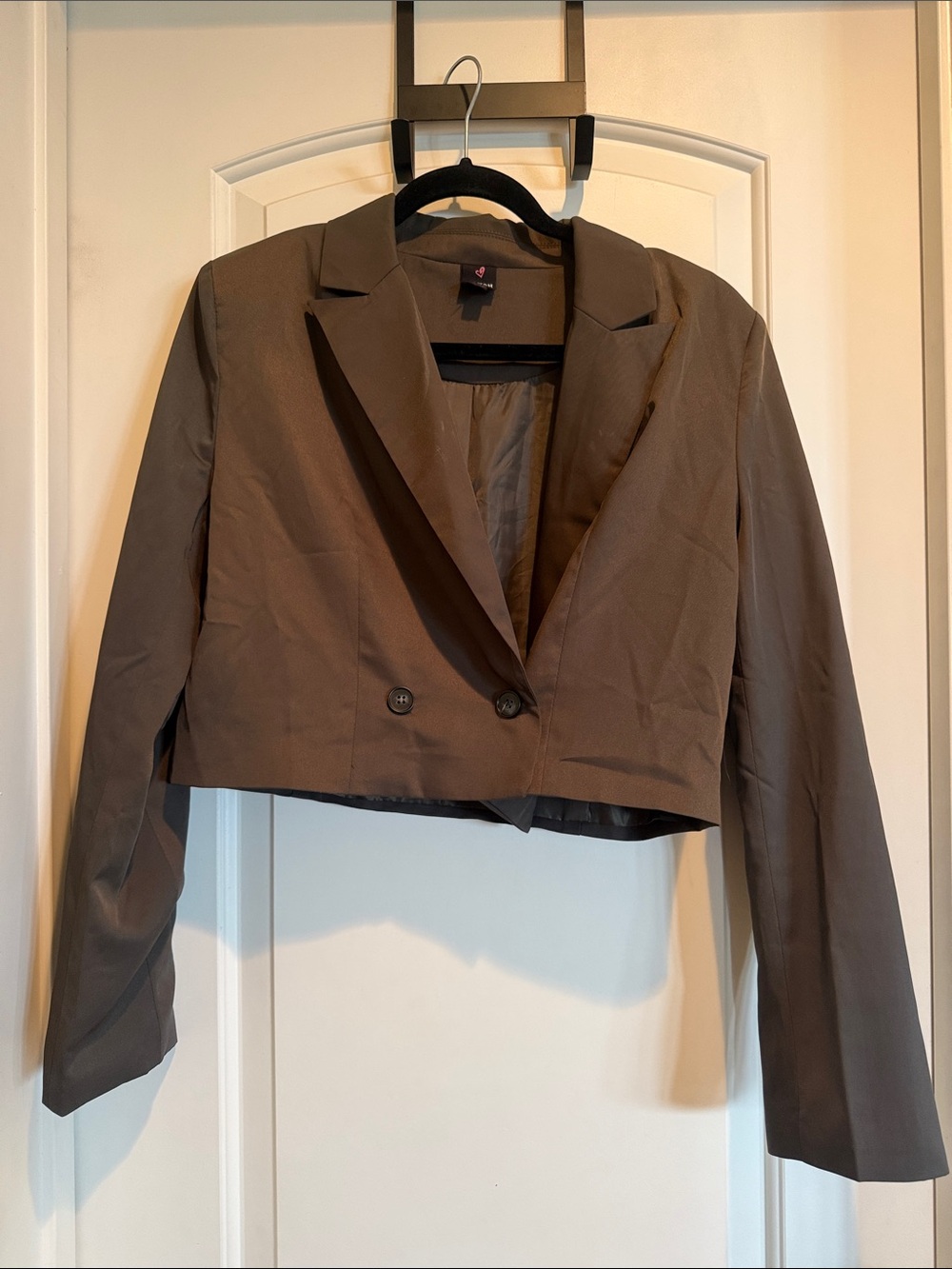 Cropped Double-Button Women’s Blazer Jacket - Brown